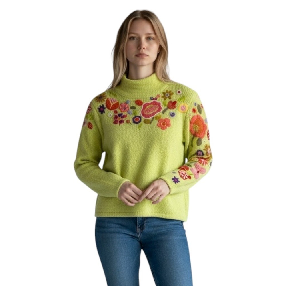 Susan Bristol Small Sweater Green Floral Long Sleeve Pullover Y2K Cottagecore196